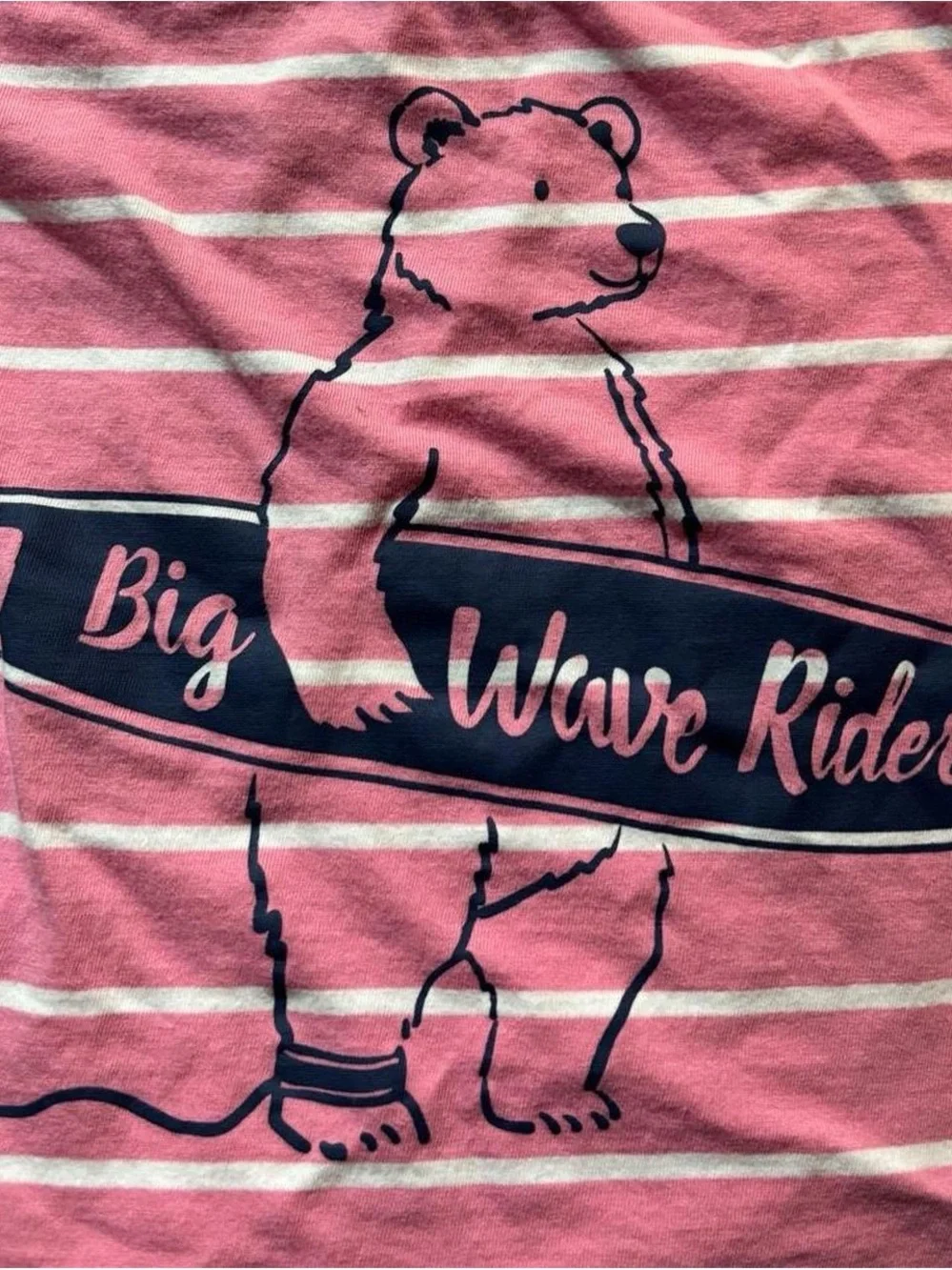 Carter's Pink & White Stripe 'Big Wave Rider' Surf Bear Tee